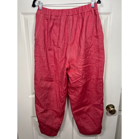 Ozai N Ku Linen Cherry Red Trouser Pants Greece Sustainable Lagenlook Womens L - Picture 4 of 10